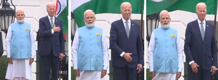 Em nova gafe, Biden põe mão no peito e depois retira ao perceber que era hino da Índia