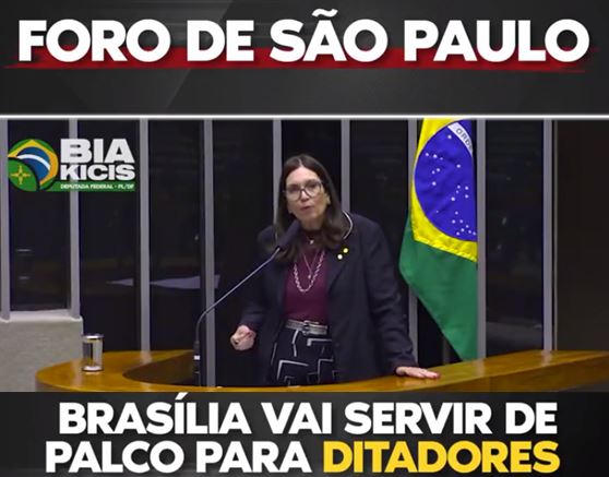 Bia Kicis (PL-DF) detona edição do ‘Foro de São Paulo’ que acontecerá em Brasília