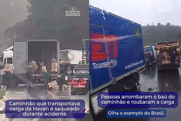 Mercadorias da Havan são saqueadas e colocadas dentro de caminhão de lixo após acidente