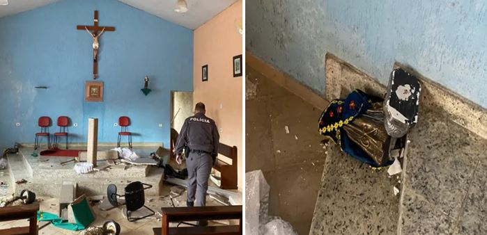 Vândalos invadem capela, quebram imagem de Nossa Senhora e destroem altar no interior de SP