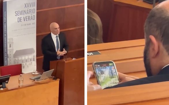 Candidato ao STJ joga no celular durante discurso de Moraes