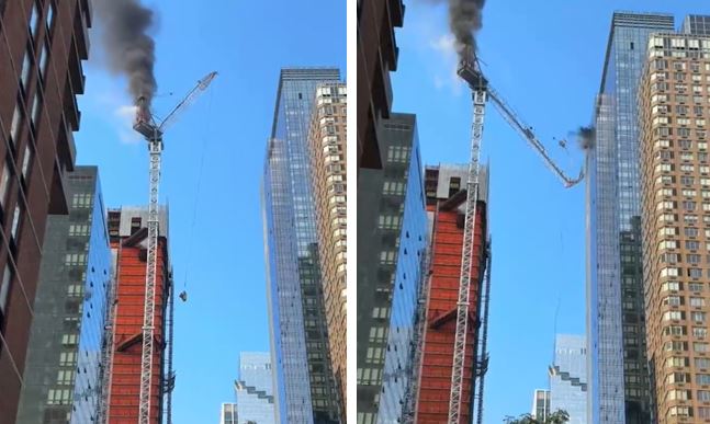 Guindaste pega fogo, desaba e deixa feridos em Nova York