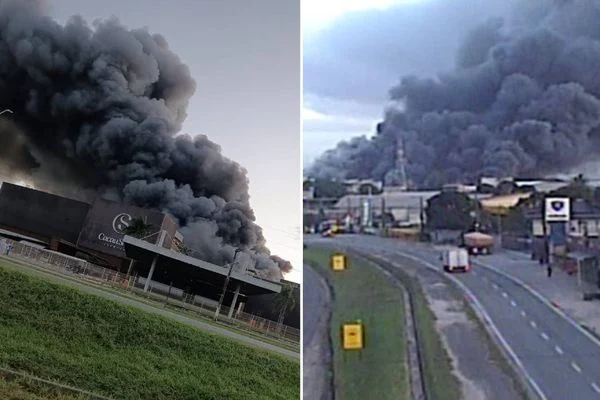 Incêndio de grandes proporções atinge fábrica da Cacau Show em Linhares (ES)