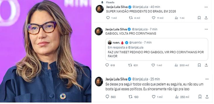 Twitter de Janja é hackeado com xingamentos contra Lula, Moraes, e pedido de Gabigol no Corinthians