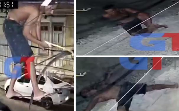 Homem tenta roubar fios elétricos com serra, mas acaba levando tombo feio