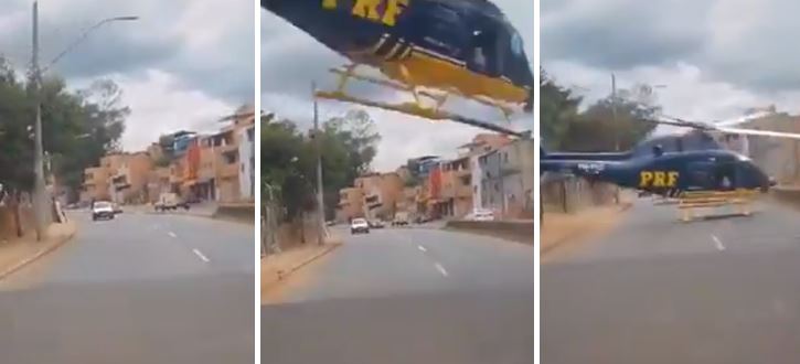 Ao cair, helicóptero da PRF por pouco não atingiu carro que passava pela avenida