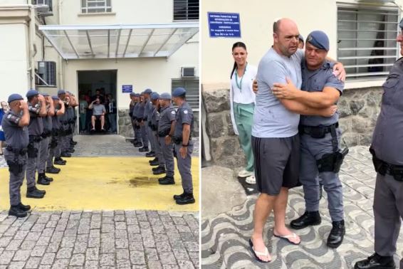PM de SP baleado na cabeça recebe alta e homenagem com corredor de policiais