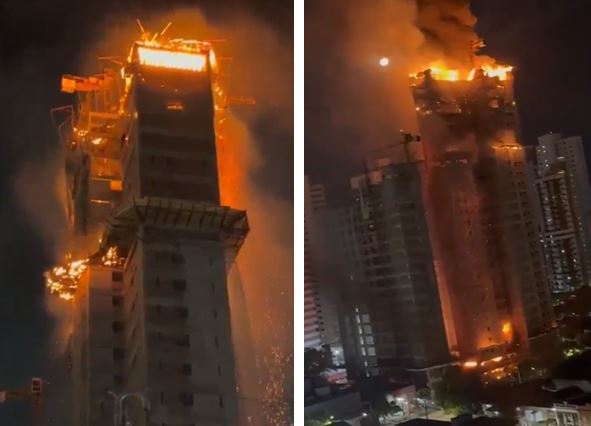 Incêndio atinge prédio em construção em Recife (PE)