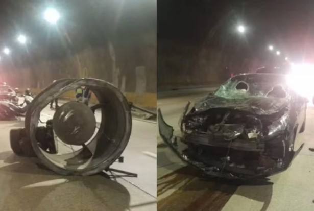 Ventilador se desprende de teto de túnel do Rodoanel e provoca acidente