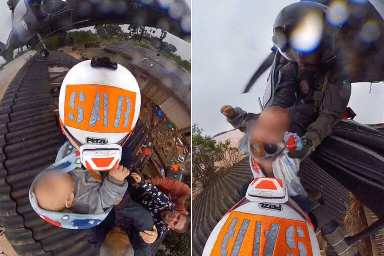 Exército resgata bebê pelo telhado de casa no município gaúcho de Lajeado (RS)