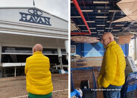 Emocionado, Luciano Hang mostra loja da Havan devastada em Lajeado (RS)