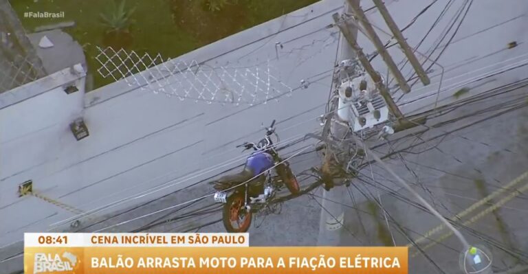 Moto fica presa em fiação após queda de balão na zona leste de São Paulo
