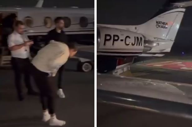 Pneu do jatinho da dupla Matheus e Kauan estoura e assusta sertanejos