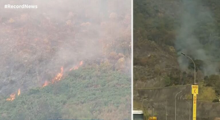 Incêndio atinge área de mata no Rodoanel, em São Paulo