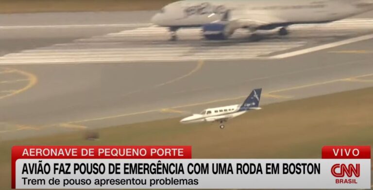 Avião faz pouso de emergência com uma roda em Boston