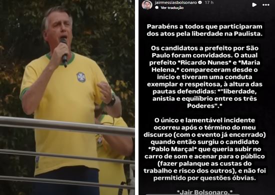 Bolsonaro confirma que barrou Marçal em caminhão: “palanque às custas do risco dos outros”
