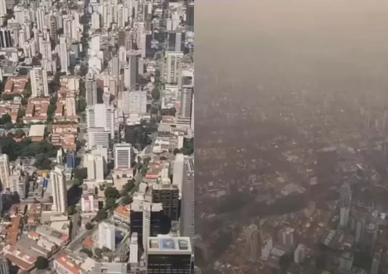 Vídeo em avião mostra São Paulo antes e depois da fumaça das queimadas