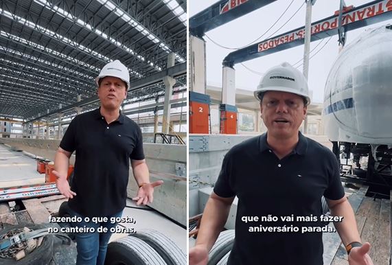 Tarcísio acompanha chegada do 1º trem da futura ‘Linha 17-Ouro’ do Metrô de SP