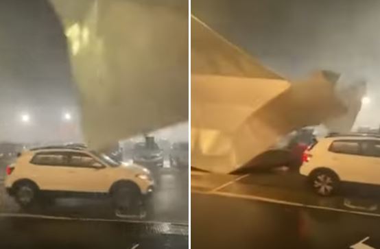Temporal causa desabamento de parte da estrutura do shopping em São Paulo
