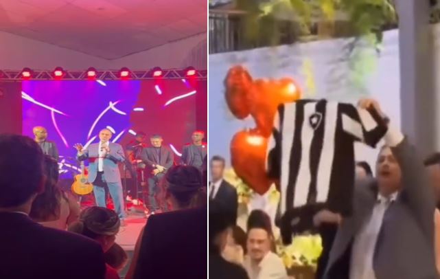 Casamento de Dino tem Barroso cantando samba e comemoração pelo Botafogo