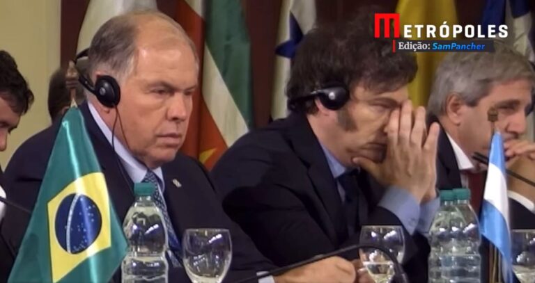 As reações de Javier Milei ao ouvir o discurso de Lula no Mercosul