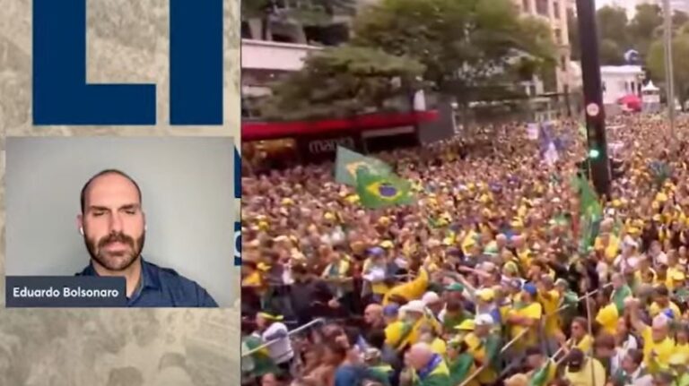 Eduardo Bolsonaro agradece a Michelle por fala em ato na Paulista
