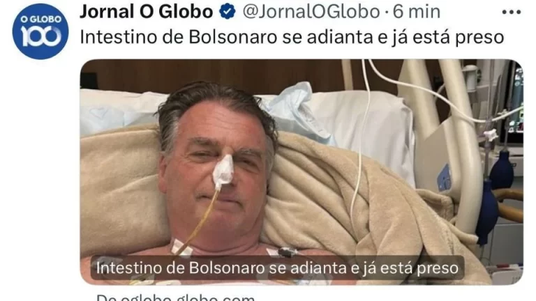 O Globo publica que ‘intestino de Bolsonaro se adianta e já está preso” e se desculpa