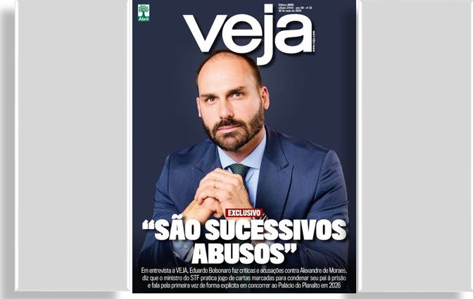 Eduardo Bolsonaro é capa da Veja, fala sobre Moraes e atuação nos EUA