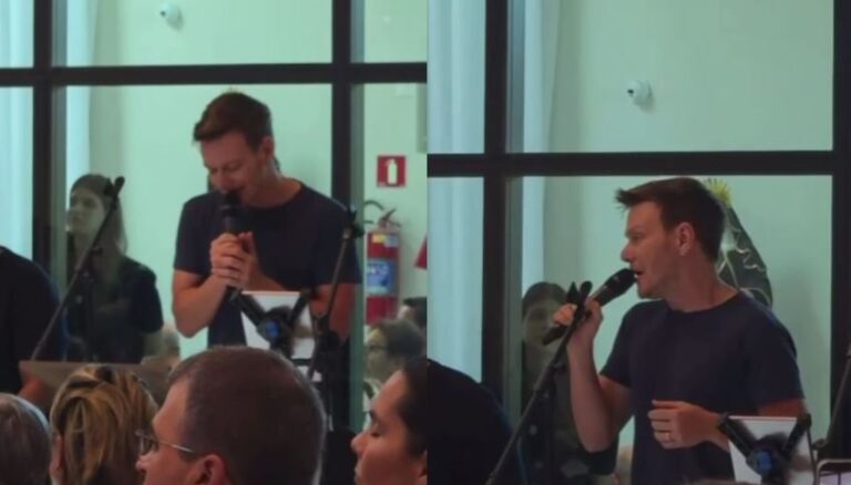 Michel Teló canta louvor em Missa no Rio e celebra fé ao lado da esposa