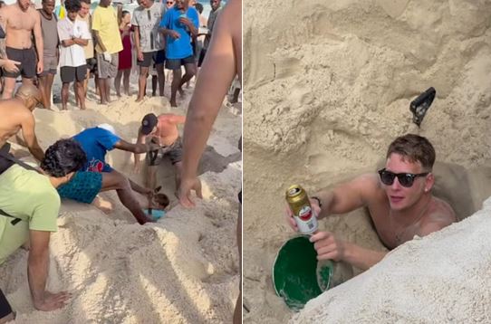 Turista inglês fica preso em buraco que ele cavou na praia de Copacabana