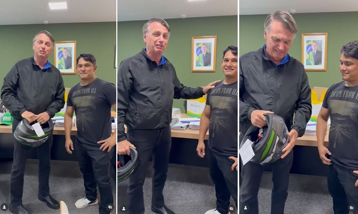 Bolsonaro presenteia enfermeiro que o ajudou