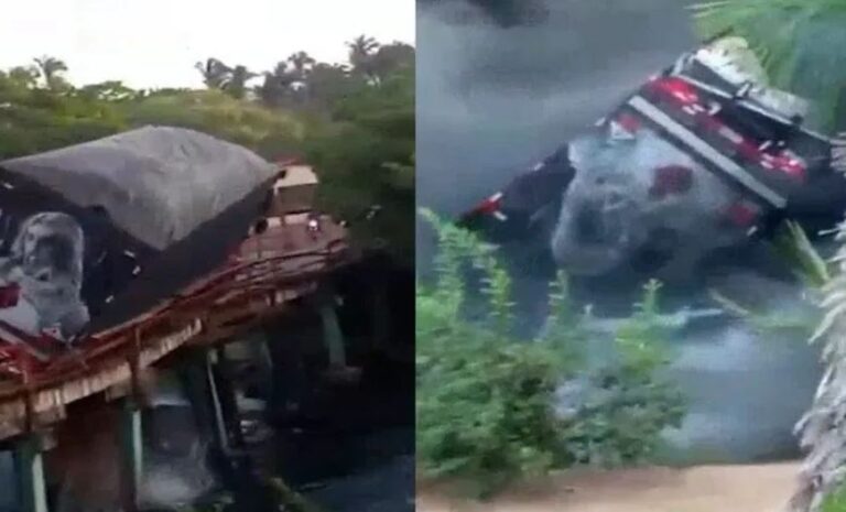 Ponte de madeira desaba no Maranhão, e caminhão cai em rio