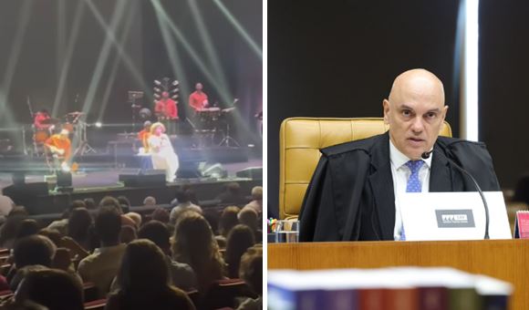 Moraes vai a show de Alcione e é ovacionado por cantora e público