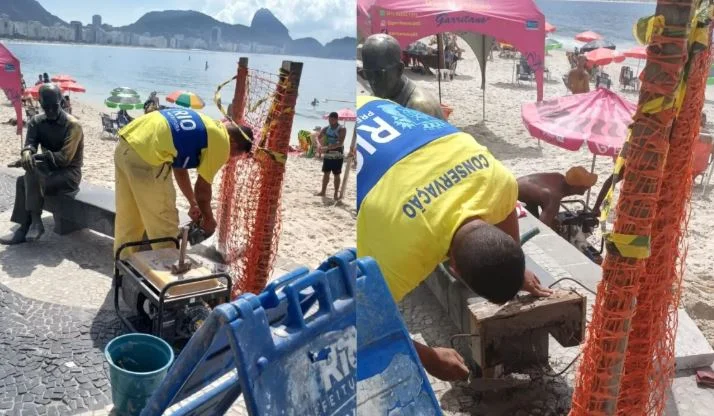 Turista danifica estátua de Drummond em Copacabana de forma ‘inédita’