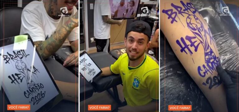 Torcedor tatua “Brasil Hexa Campeão 2026” após sonhar três vezes com título da Seleção